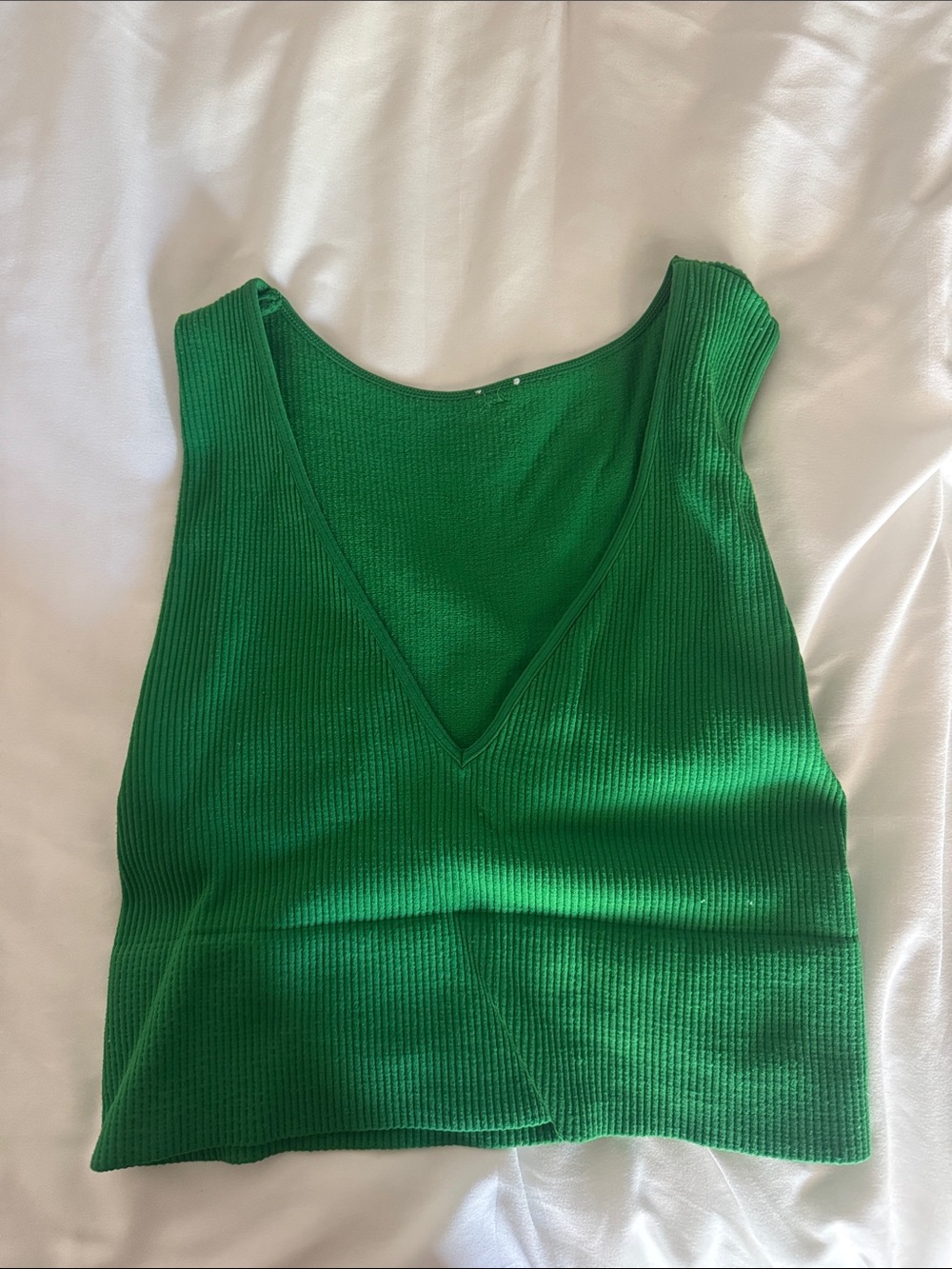 Women’s Green Ribbed V-Neck Tank Top